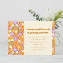 Groovy Retro Oranje Paarse Bloemige Bruiloftsdouch