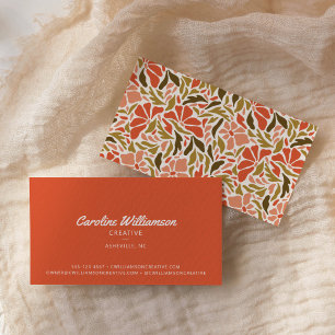 Groovy Retro Oranje Rood Groen Botanisch Trendy Visitekaartje