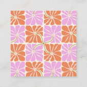 Groovy Retro Oranje roze Floral Logo Creative Vierkante Visitekaartje (Achterkant)