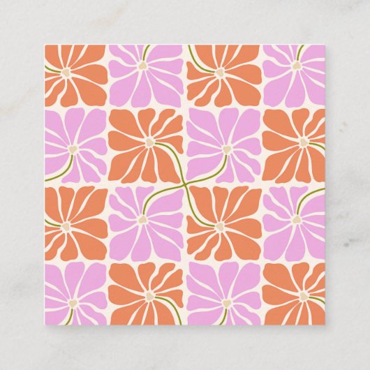Groovy Retro Oranje roze Floral Logo Creative Vierkante Visitekaartje (Achterkant)