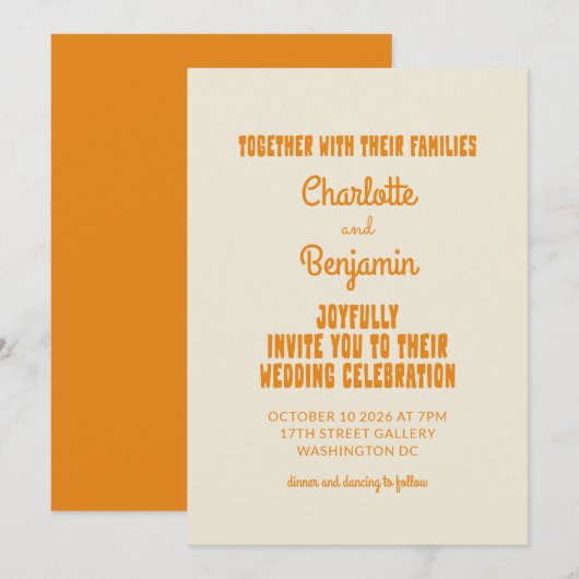 Groovy Retro Oranje Typografie Minimalistische Tro Kaart (Voorkant / Achterkant)