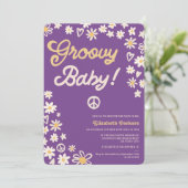 Groovy retro paars boho baby shower kaart (Staand voorkant)