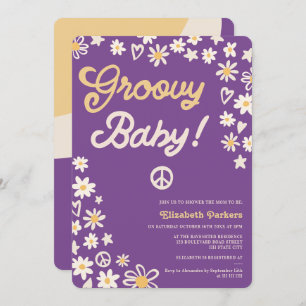 Groovy retro paars boho baby shower kaart