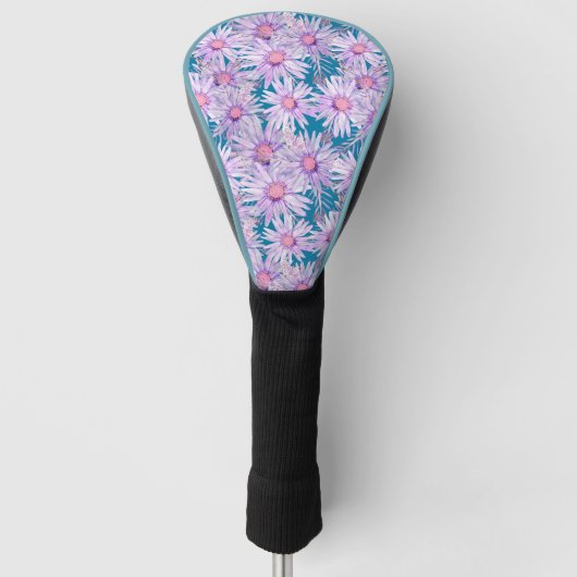 Groovy Retro Paars Daisy Pattern Golfheadcover (Voorkant)