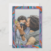 Groovy Retro Paarse foto bruiloft repetitie diner Kaart (Achterkant)