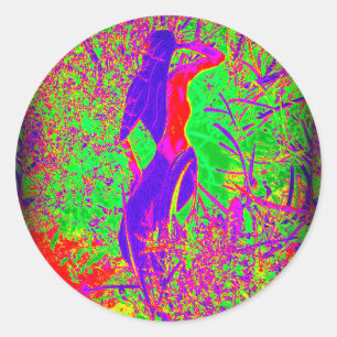 groovy retro paarse hippie mermaid ronde sticker