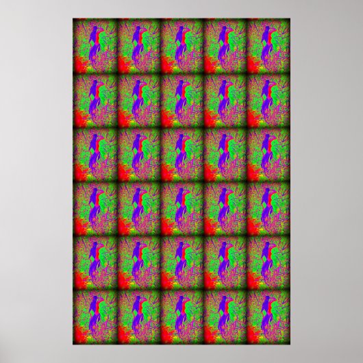groovy retro paarse hippie mermaids poster (Voorkant)
