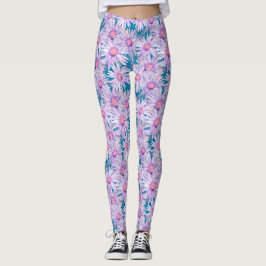Groovy Retro Paarse Madeliefjes Patroon Leggings