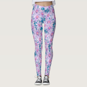 Groovy Retro Paarse Madeliefjes Patroon Leggings