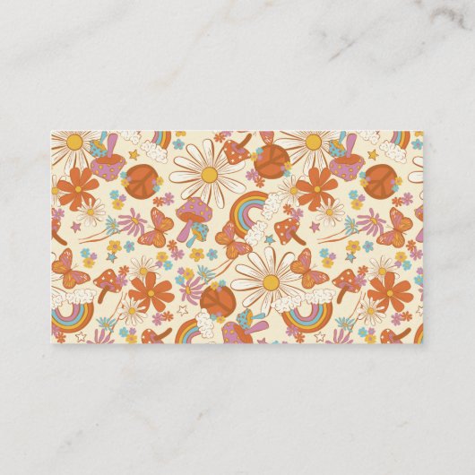 Groovy Retro Paarse Peace Flowers Trendy Visitekaartje (Achterkant)