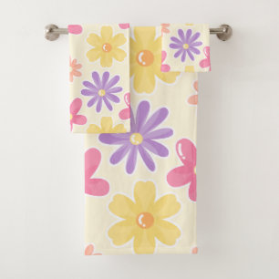 Groovy Retro Pastel Madeliefje Bloem Bloemstuk Bad Handdoek
