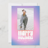 Groovy Retro Pastel Tweefoto Prettig Kerstfeest Feestdagenkaart (Voorkant)