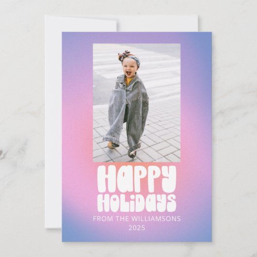 Groovy Retro Pastel Tweefoto Prettig Kerstfeest Feestdagenkaart (Voorkant)