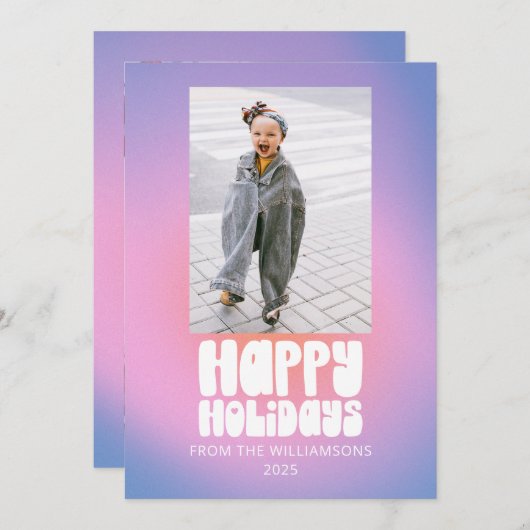 Groovy Retro Pastel Tweefoto Prettig Kerstfeest Feestdagenkaart (Voorkant / Achterkant)