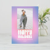 Groovy Retro Pastel Tweefoto Prettig Kerstfeest Feestdagenkaart (Staand voorkant)