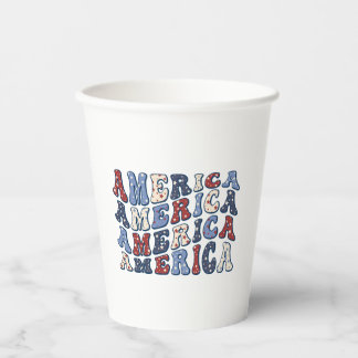 Groovy Retro Patriottische Amerikaanse Typografie Papieren Bekers