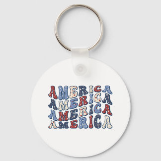 Groovy Retro Patriottische Amerikaanse Typografie Sleutelhanger