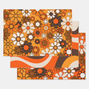 Groovy Retro Patronen met 1970s Sfeer Inpakpapier Vel
