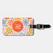 Groovy Retro Patroon Bloemige Monogram Bagagelabel (Voorkant horizontaal)