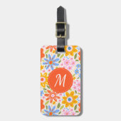 Groovy Retro Patroon Bloemige Monogram Bagagelabel (Voorkant verticaal)