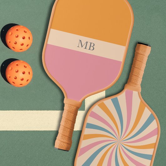 Groovy Retro Patroon Preppy Esthetisch Monogrammed Pickleball Paddle