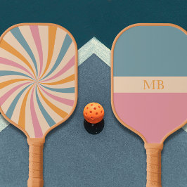Groovy Retro Patroon Roze Blauw Esthetisch Monogra Pickleball Paddle