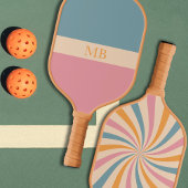 Groovy Retro Patroon Roze Blauw Esthetisch Monogra Pickleball Paddle