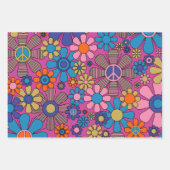 Groovy Retro Peace Flowers 60s 70s Kleurrijke Bloe Inpakpapier Vel (Voorkant 3)