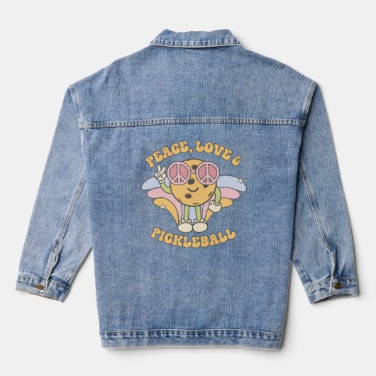 Groovy Retro Peace, Love & Pickleball Denim Jas Jacket (Achterkant)