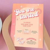 Groovy Retro Peach Roze Modern Logo Business Event Kaart