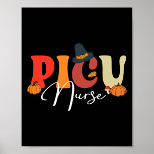 Groovy Retro PICU Nurse Herfst Vibes Autumn Thanks Poster