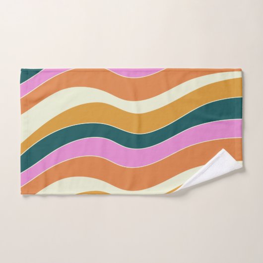 Groovy Retro Pink en Green Wavy Lines Bad Handdoek (Handdoek)