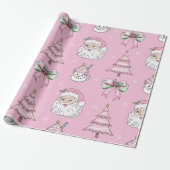 Groovy Retro Pink Santa Claus Wink Wrapping Paper Cadeaupapier (Uitgerold)