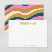 Groovy Retro Pink Yellow Wavy Custom Vrijgezellenf Bedankkaart (Voorkant / Achterkant)