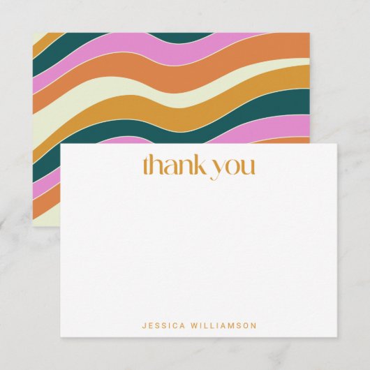 Groovy Retro Pink Yellow Wavy Custom Vrijgezellenf Bedankkaart (Voorkant / Achterkant)