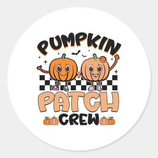 Groovy Retro Pompoen Patch Crew Squad Thanksgiving Ronde Sticker (Voorkant)