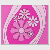 Groovy Retro Preppy Hot Pink  Bloemen Cadeaupapier (Vlak)