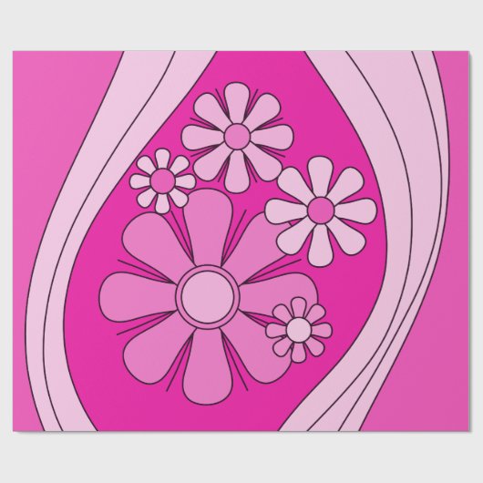 Groovy Retro Preppy Hot Pink  Bloemen Cadeaupapier (Vlak)