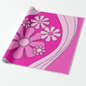 Groovy Retro Preppy Hot Pink  Bloemen Cadeaupapier (Uitgerold)