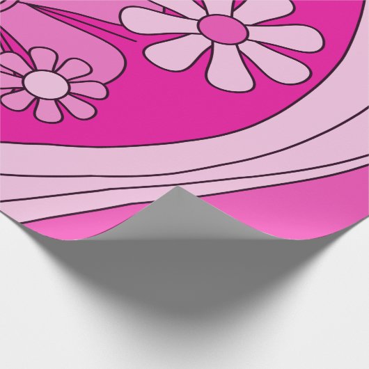 Groovy Retro Preppy Hot Pink Bloemen Cadeaupapier (Hoek)