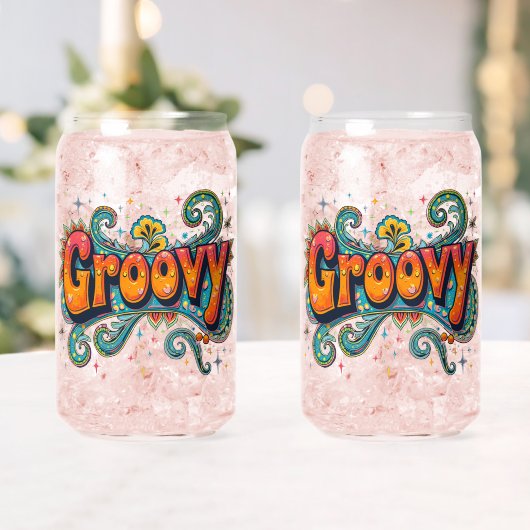 Groovy Retro Psychedelic 70s Funky Hippie Art Blikvorm Glas (Insitu (Huwelijk))