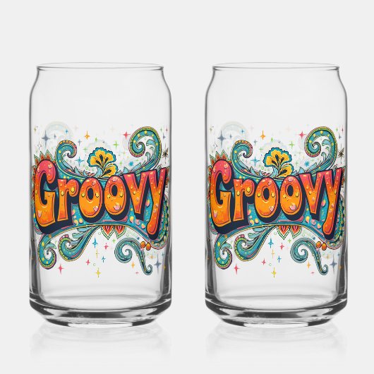Groovy Retro Psychedelic 70s Funky Hippie Art Blikvorm Glas (Voorkant)