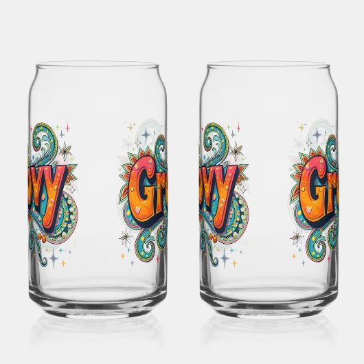 Groovy Retro Psychedelic 70s Funky Hippie Art Blikvorm Glas (Links)