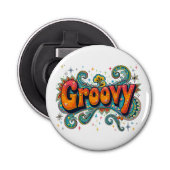 Groovy Retro Psychedelic 70s Funky Hippie Art Button Flesopener (Voorkant)