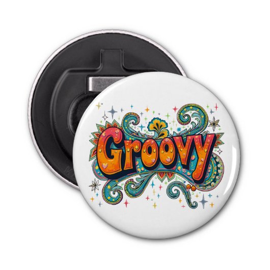 Groovy Retro Psychedelic 70s Funky Hippie Art Button Flesopener (Voorkant)