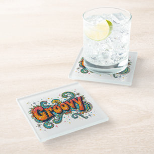 Groovy Retro Psychedelic 70s Funky Hippie Art Glazen Onderzetter