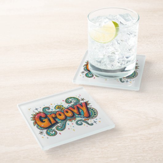 Groovy Retro Psychedelic 70s Funky Hippie Art Glazen Onderzetter (Schuin)