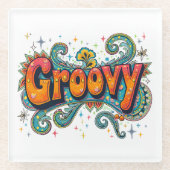 Groovy Retro Psychedelic 70s Funky Hippie Art Glazen Onderzetter (Voorkant)