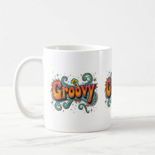 Groovy Retro Psychedelic 70s Funky Hippie Art Koffiemok (Links)