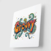 Groovy Retro Psychedelic 70s Funky Hippie Art Vierkante Klok (Hoek)